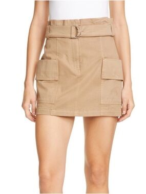 A.L.C. Mia Belted Stretch Cotton Mini Skirt Caramel tan pockets